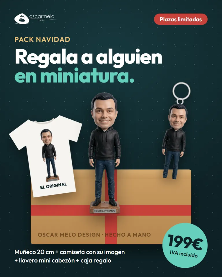 Pack Navidad: muñeco cabezón, camiseta con su imagen, llavero y caja regalo