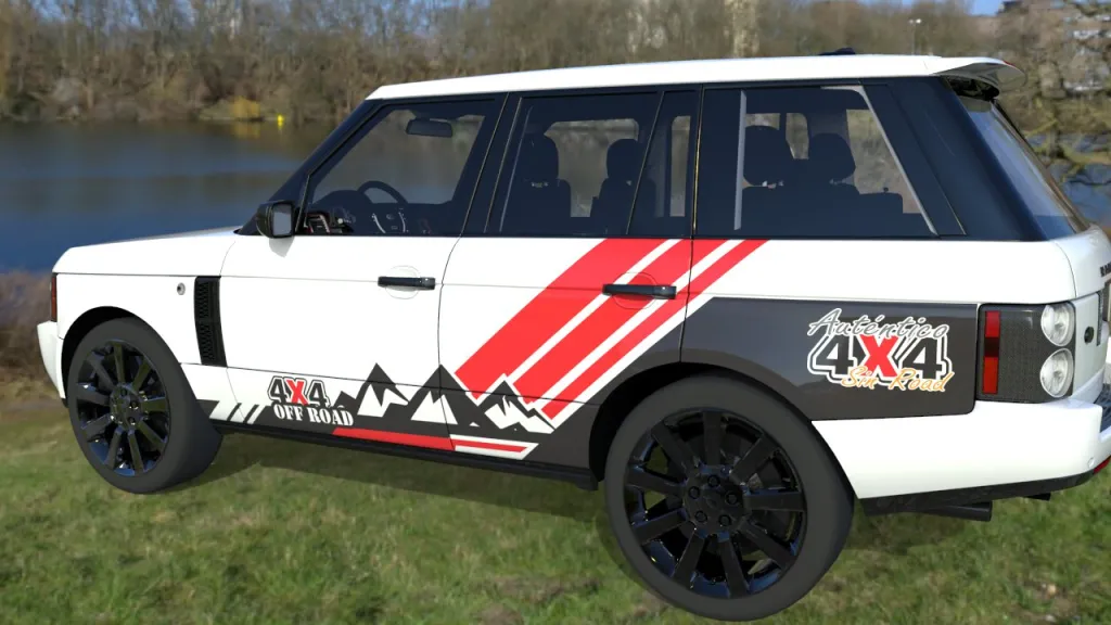 Diseño 3D del wrapping 4x4 off-road de un Range Rover